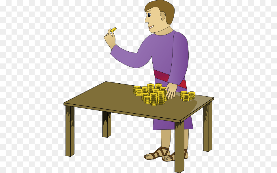 Rich Young Man Counting Clip Arts Money And Banking Class, Furniture, Table, Person, Face Png