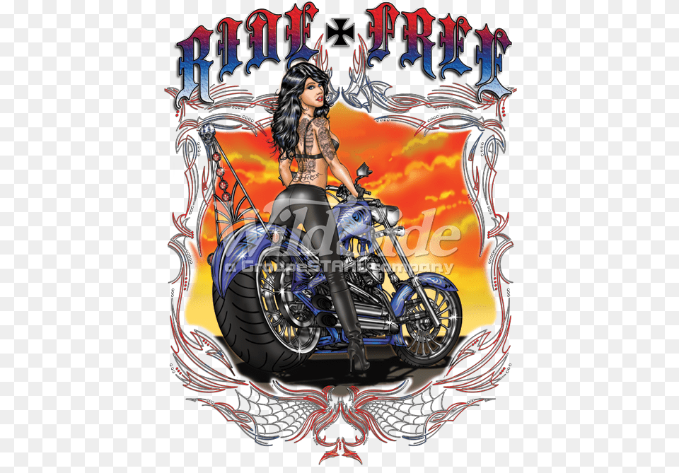 Ride With Iron Cross Biker Tattoo Girl Posing Tattoo Biker, Adult, Spoke, Person, Machine Free Transparent Png