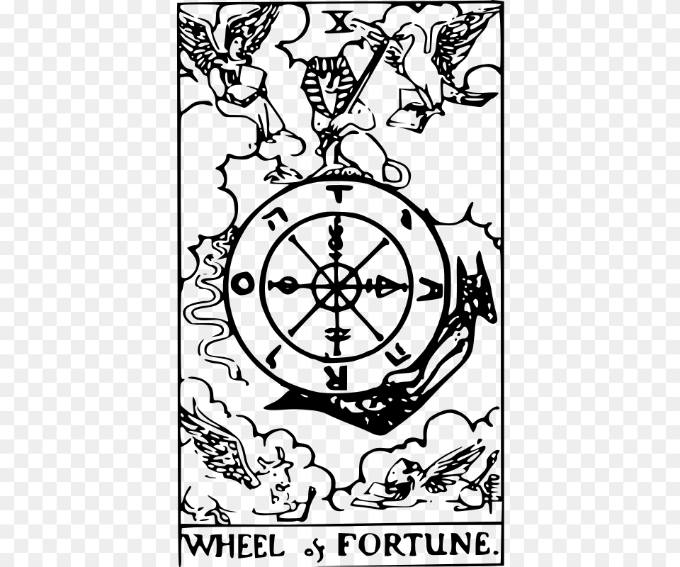 Rider Waite Major Arcana Fortune Wheel Of Fortune Tarot Card Black, Gray Png Image