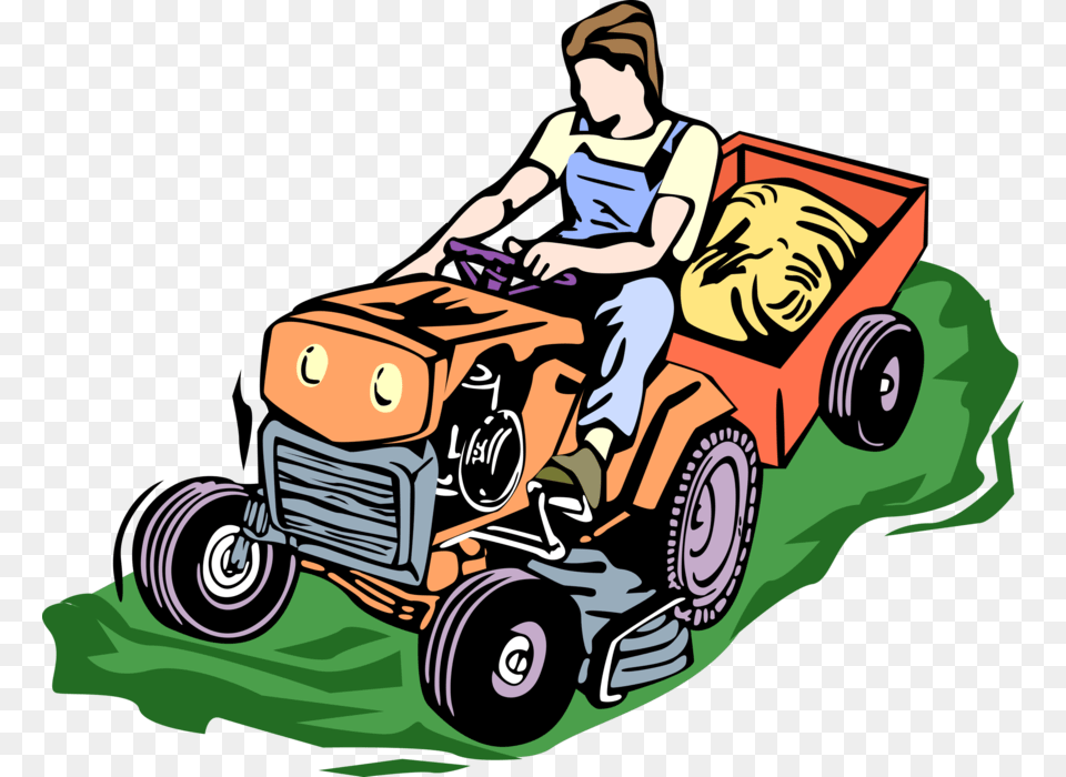 Riding Lawn Mower With Cart, Grass, Plant, Device, Tool Free Png Download