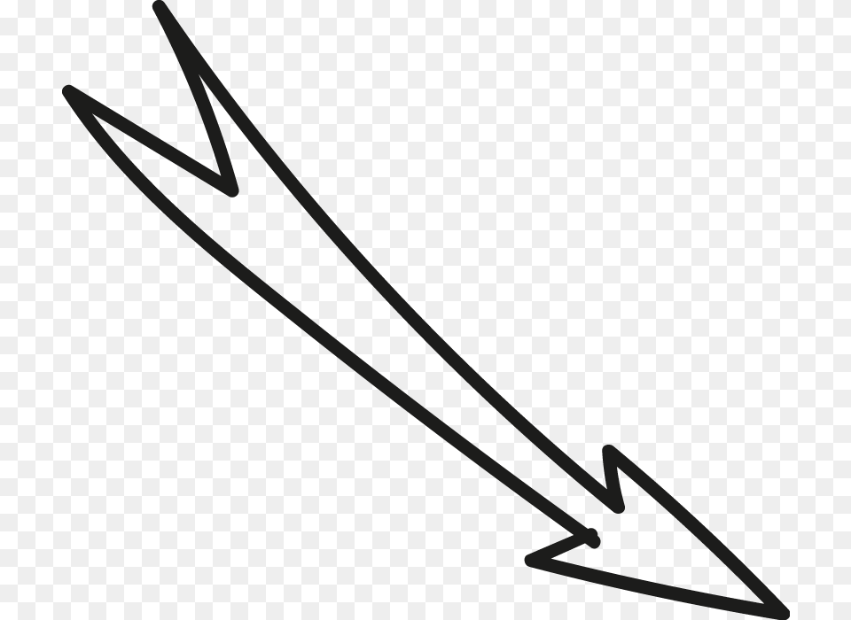 Right Down Arrow White Wedge Tail Doodle Line Art, Handwriting, Text, Bow, Weapon Png Image