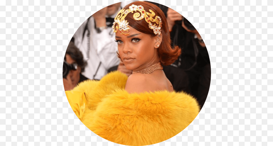 Rihanna Riri Circle Orange Metgala Queen Woman Music Rihanna Yellow Dress, Accessories, Photography, Wedding, Person Png Image