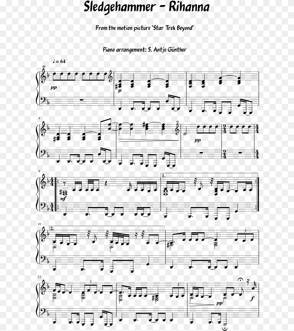 Rihanna Sheet Music 1 Of 4 Pages Sledgehammer Score, Gray Png