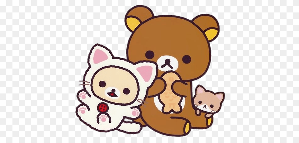 Rilakkuma Bear And Cat Friends Eating Fish, Plush, Toy, Teddy Bear Free Transparent Png