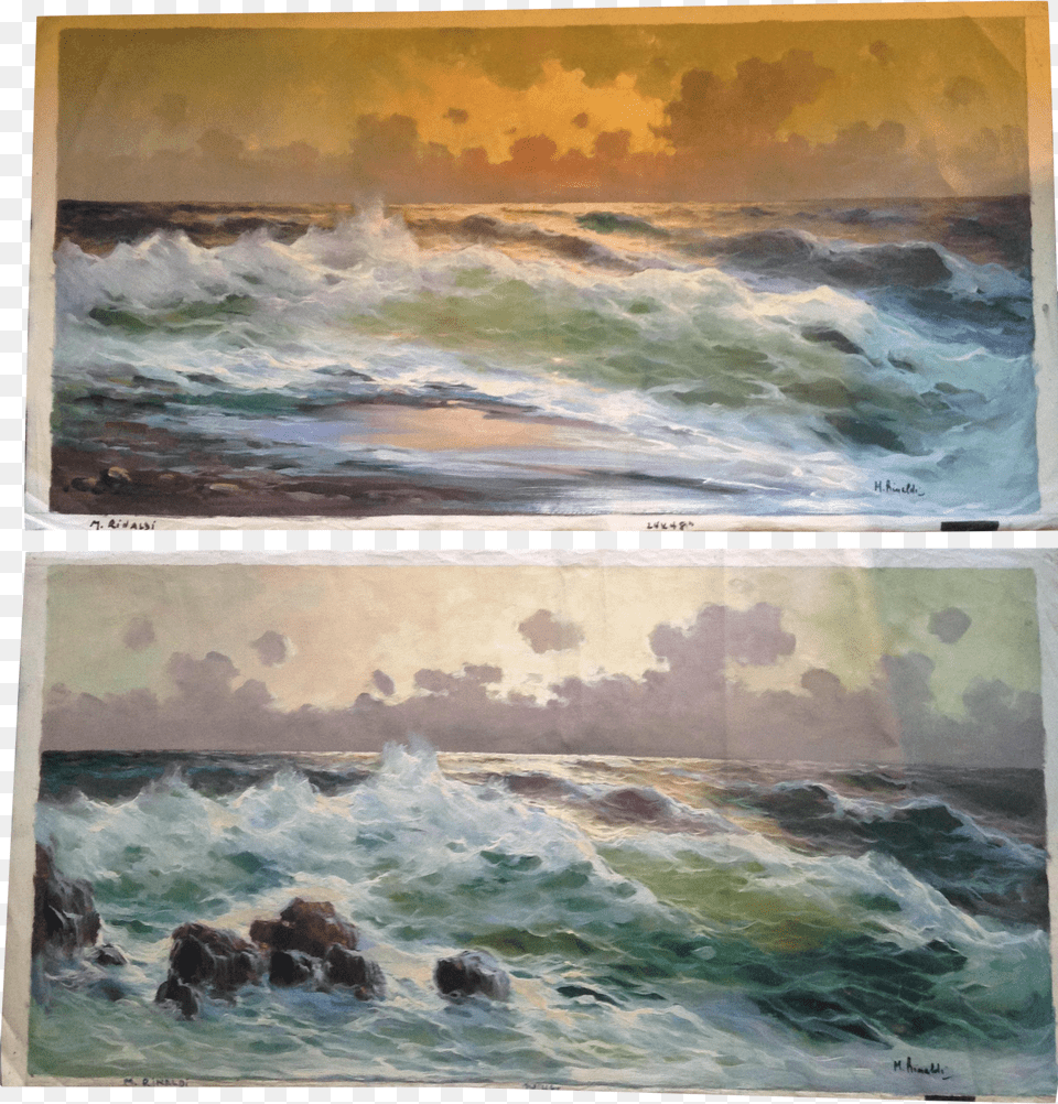 Rinaldi Vintage Seascape Paintings Painting, Food, Produce, Plant, Okra Free Png Download