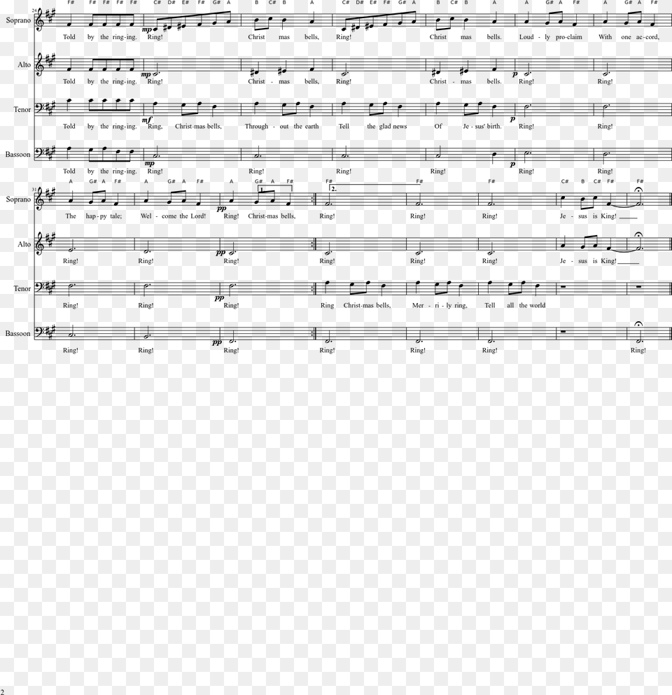 Ring Christmas Bells Sheet Music Composed By Mykola Music, Gray Png Image