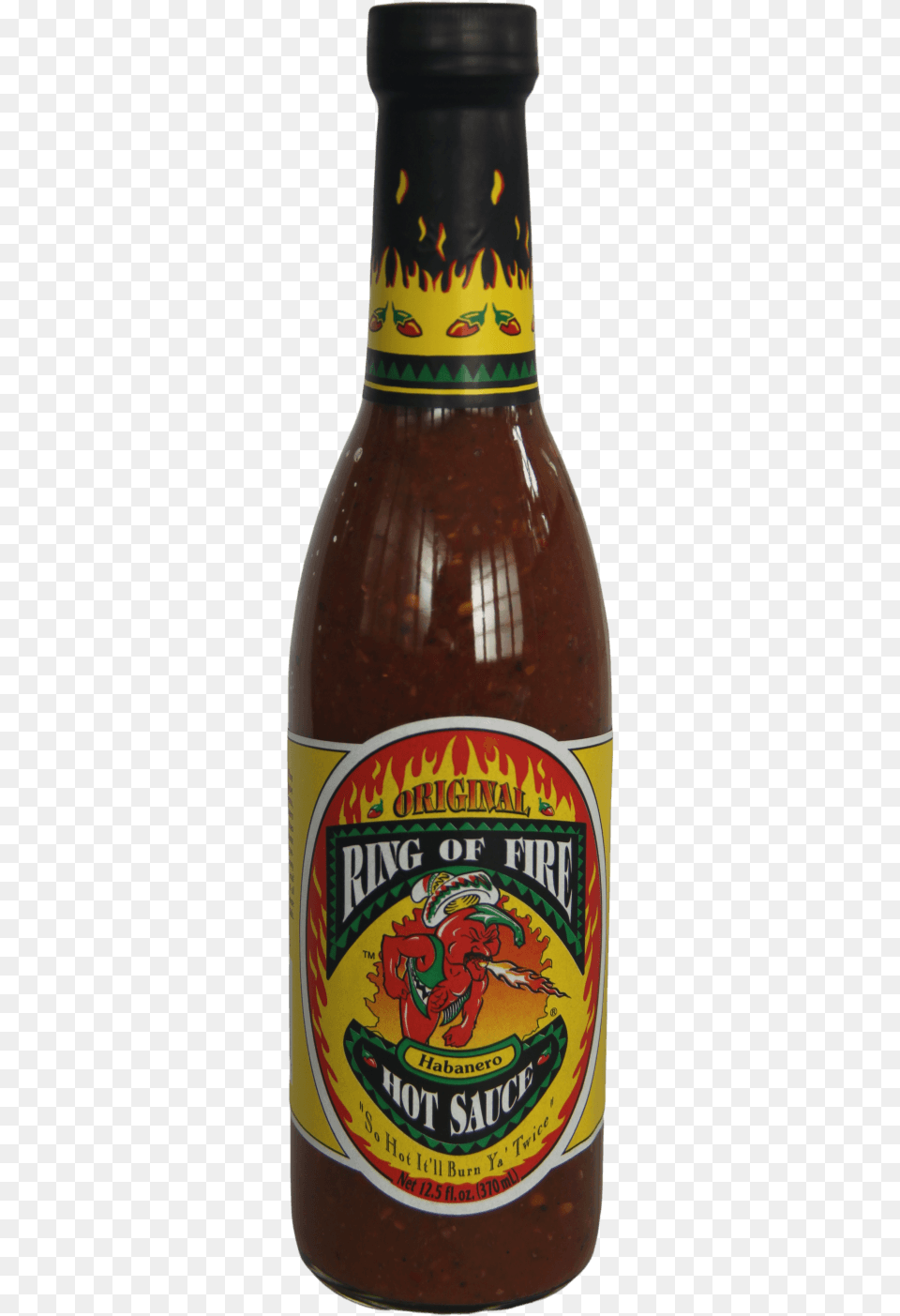 Ring Of Fire Original Habanero Hot Sauce 370ml Beer Bottle, Alcohol, Beer Bottle, Beverage, Liquor Png Image