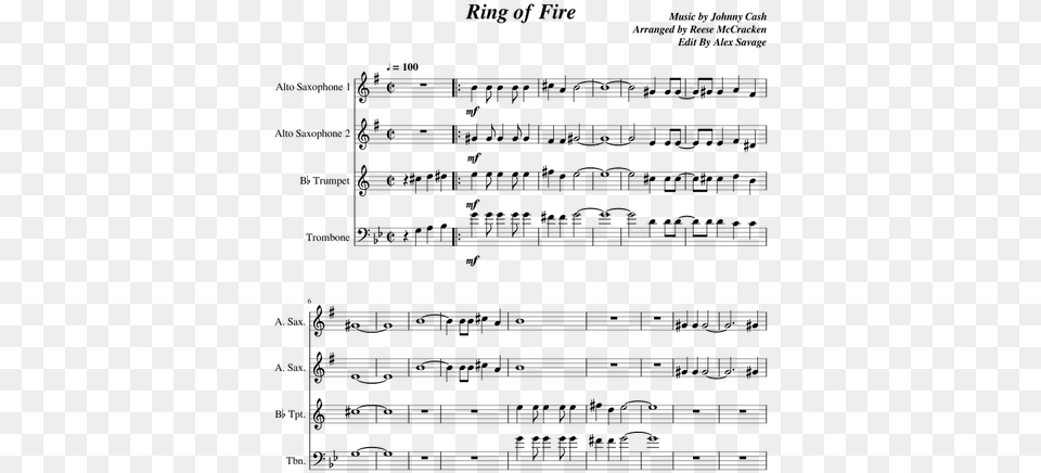 Ring Of Fire Saxophone Sheet Music, Gray Png
