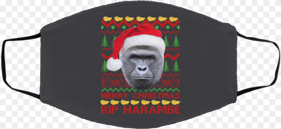 Rip Harambe Merry Ugly Christmas Face Mask Qfinder Manchester United 2020 Crest, Animal, Ape, Mammal, Wildlife Free Transparent Png