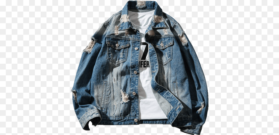 Ripped Hole Vintage Denim Jacket Ripped Mens, Clothing, Coat, Jeans, Pants Free Png Download