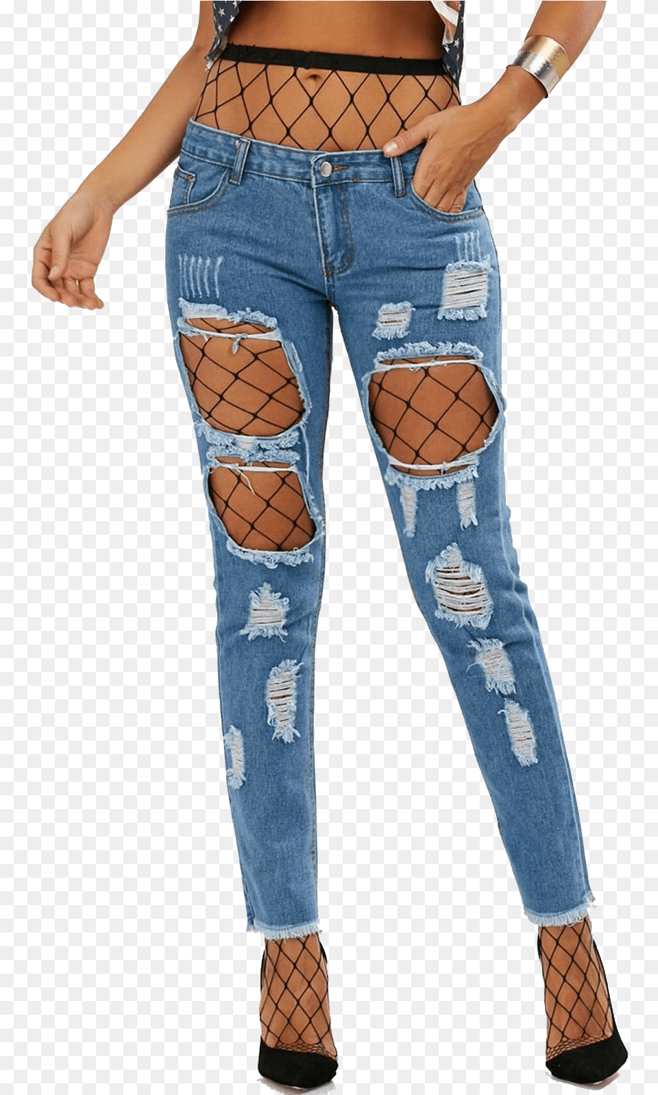 Ripped Jean Sims 4 Ripped Jeans With Fishnets, Clothing, Pants, High Heel, Footwear Png Image