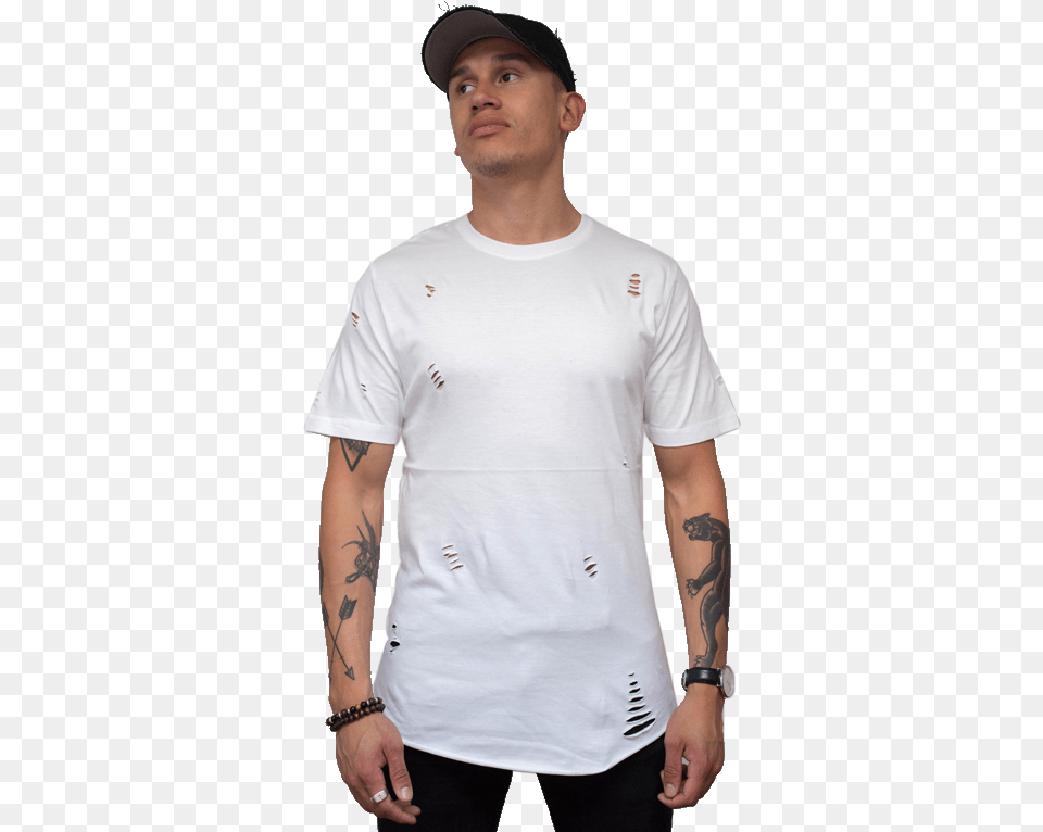 Ripped Long T Shirt Adidas Originals White T Shirt Mens, Clothing, Person, Skin, T-shirt Png