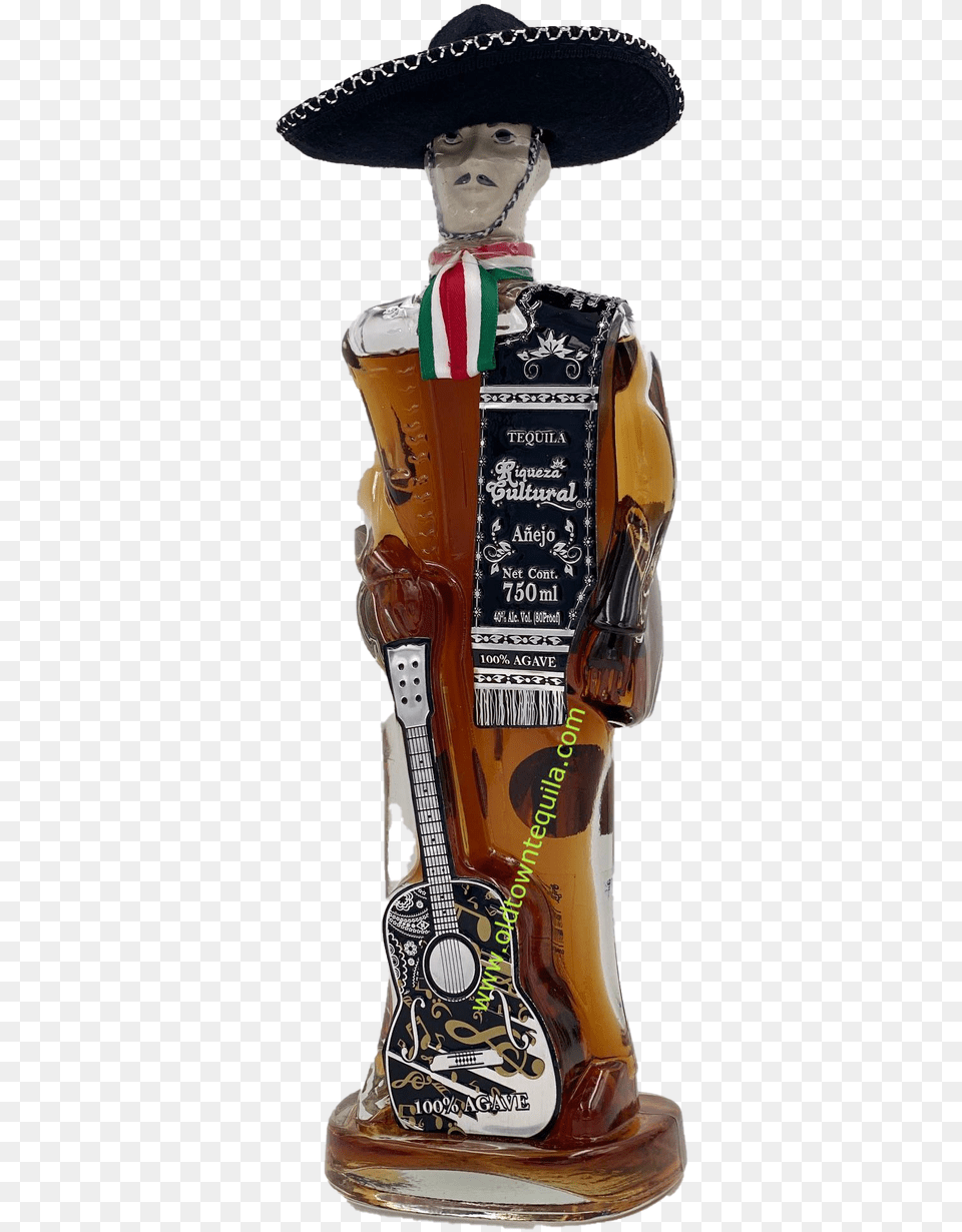 Riqueza Cultural Glass Charro Anejo Tequila Figurine, Clothing, Hat, Face, Head Png