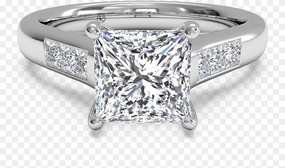 Ritani Solitaire Channel Set Diamond Band Engagement Engagement Ring Princess Cut Diamond, Accessories, Gemstone, Jewelry, Silver Free Png Download