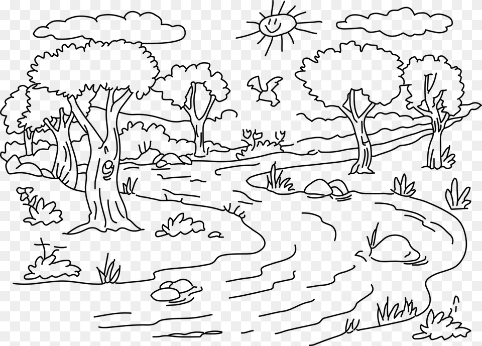 River Cleansed Trees Photo Nature Clipart For Coloring, Gray Free Png