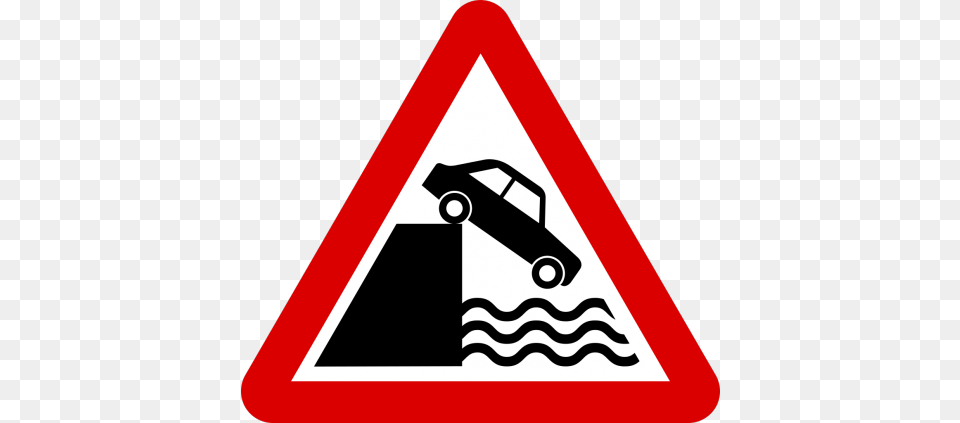 Riverbank With No Barrier Ahead Road Signs, Sign, Symbol, Road Sign Png Image