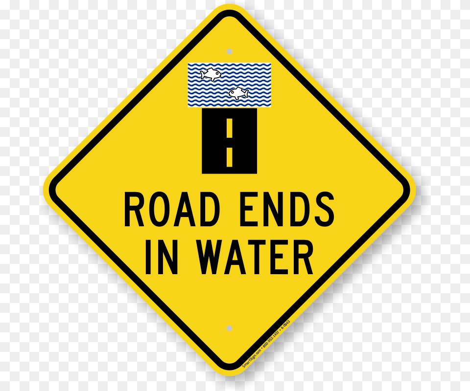 Road Ends In Water Diamond Shape Sign, Symbol, Road Sign, Disk Png Image