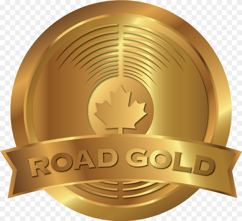 Road Gold Canadian Independent Music Association Logo Gold, Badge, Symbol, Disk Png