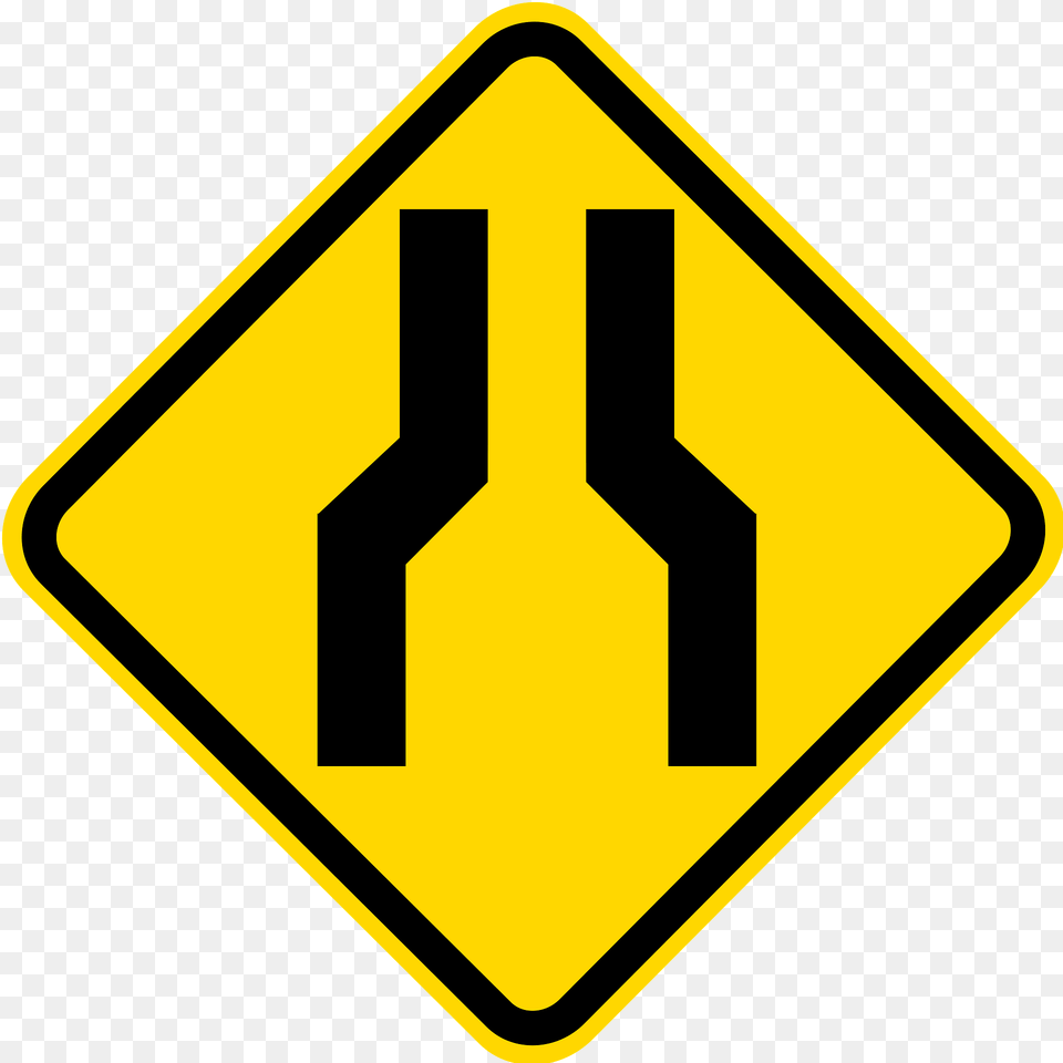 Road Narrows Ahead Sign In Brazil Clipart, Road Sign, Symbol Free Png Download