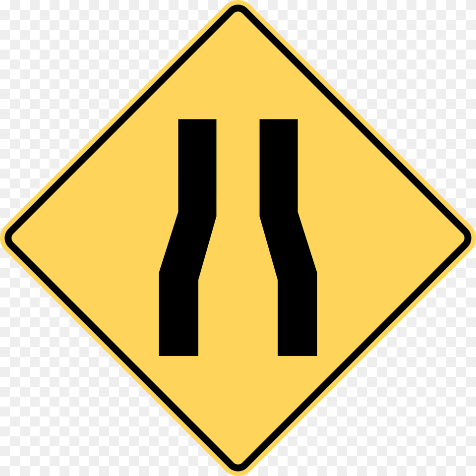 Road Narrows Ahead Sign In British Columbia Clipart, Road Sign, Symbol Png