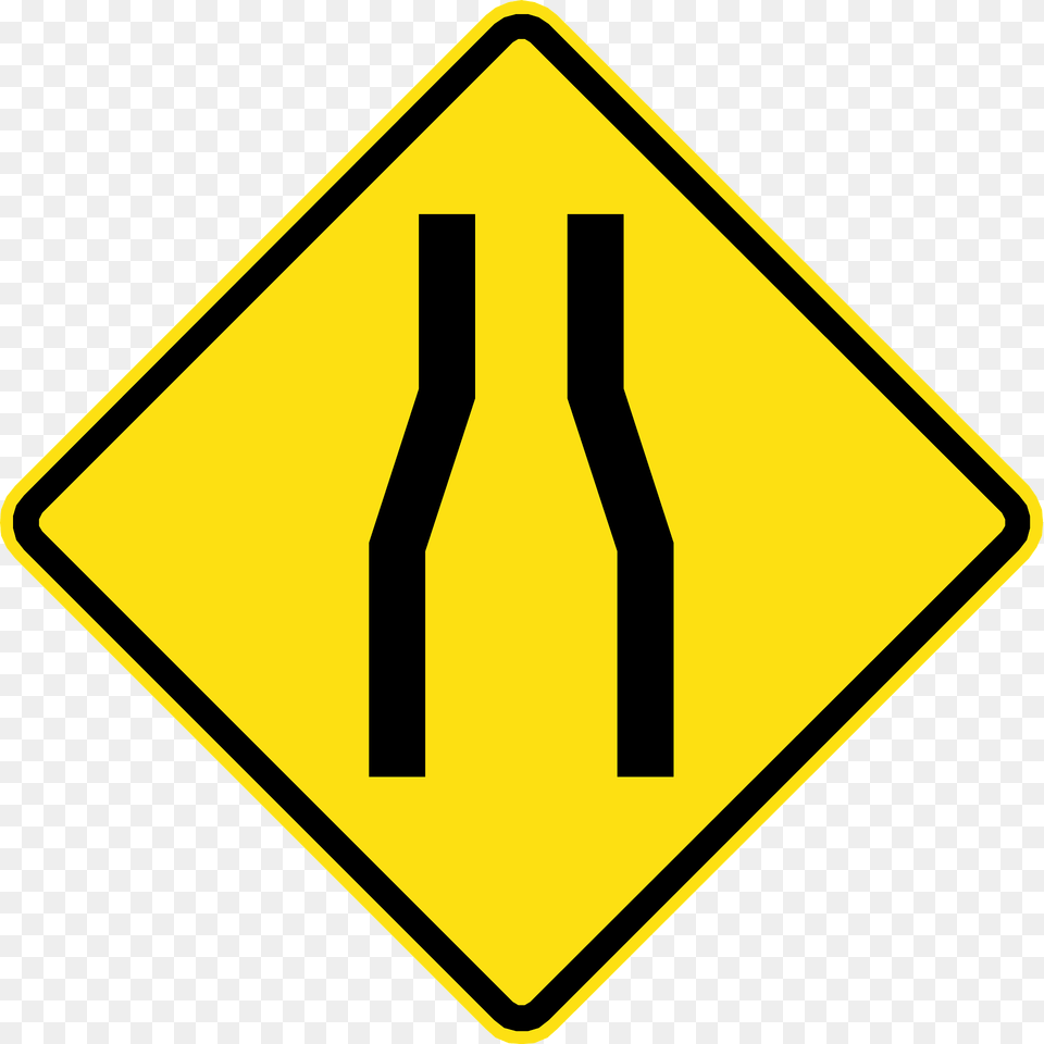 Road Narrows Ahead Sign In Chile Clipart, Road Sign, Symbol Free Png