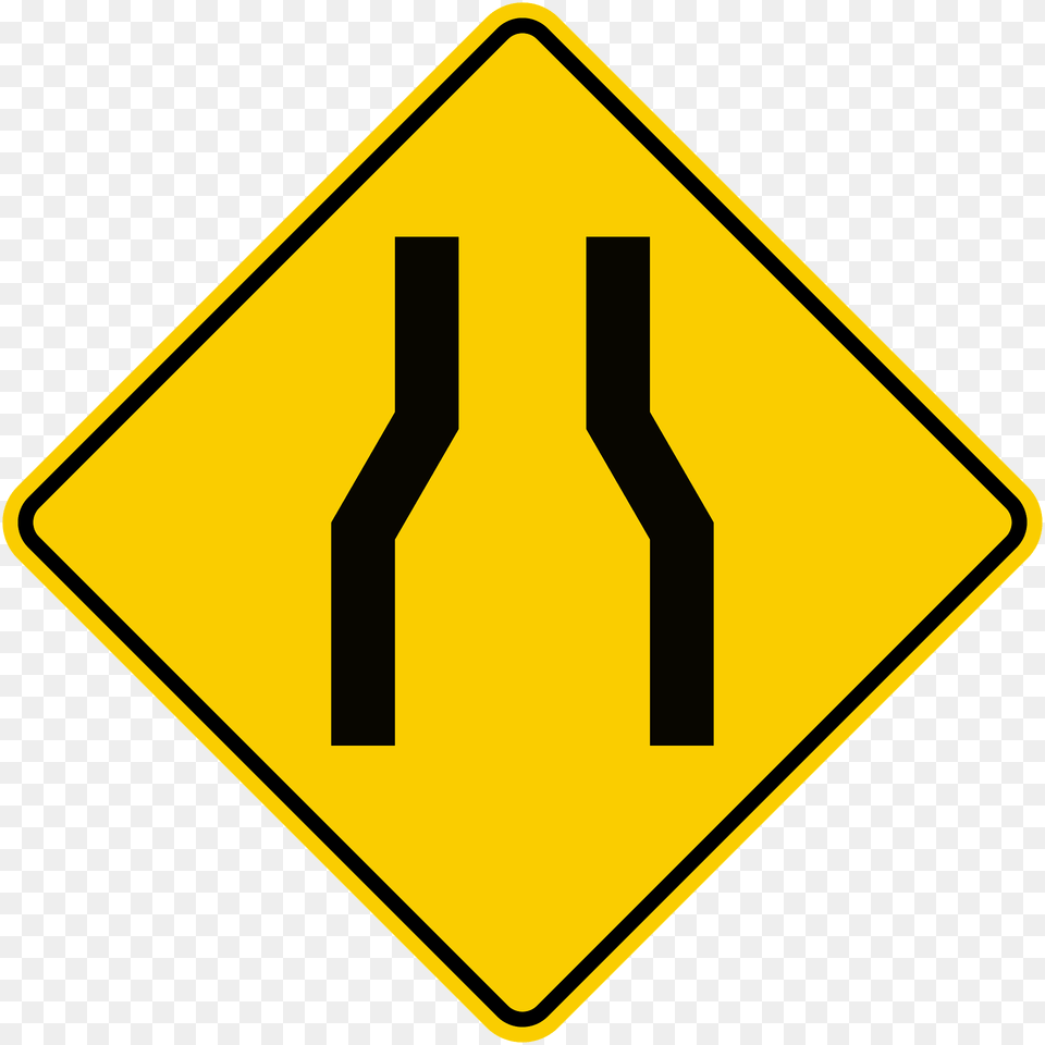 Road Narrows Ahead Sign In Colombia Clipart, Road Sign, Symbol Png