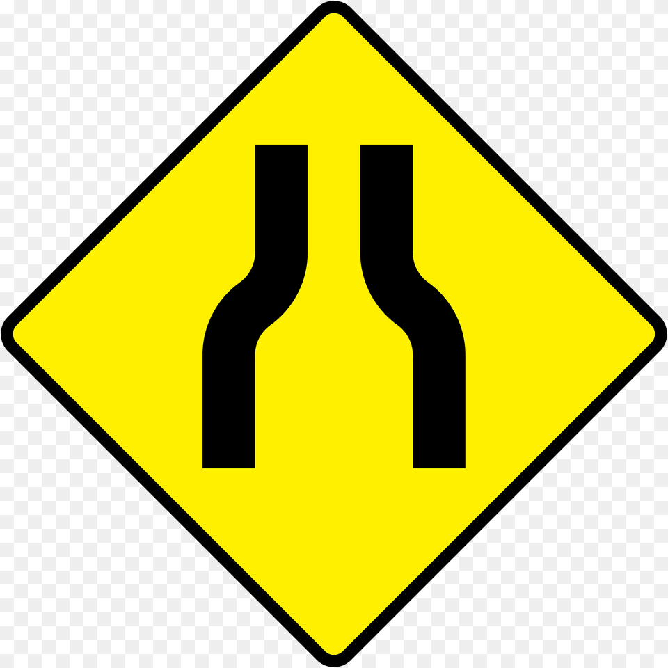 Road Narrows Ahead Sign In Ireland Clipart, Symbol, Road Sign Png