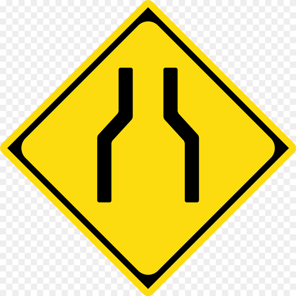 Road Narrows Ahead Sign In Japan Clipart, Road Sign, Symbol, Blackboard Free Png