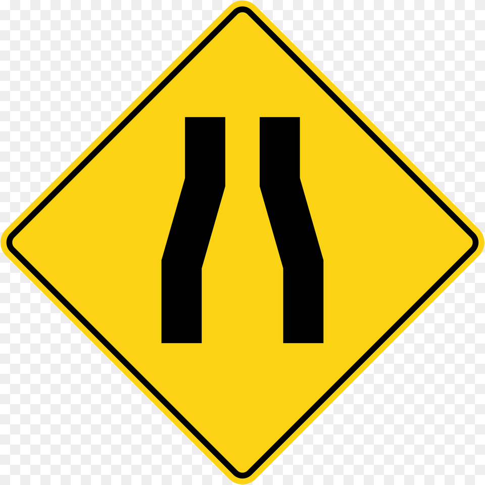 Road Narrows Ahead Sign In Ontario Clipart, Road Sign, Symbol Png