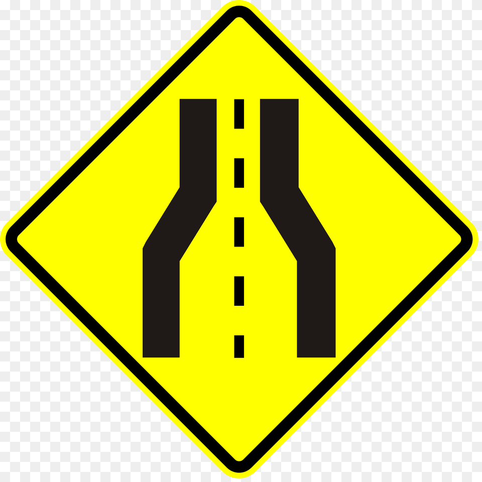 Road Narrows Ahead Sign In Panama Clipart, Symbol, Road Sign Png