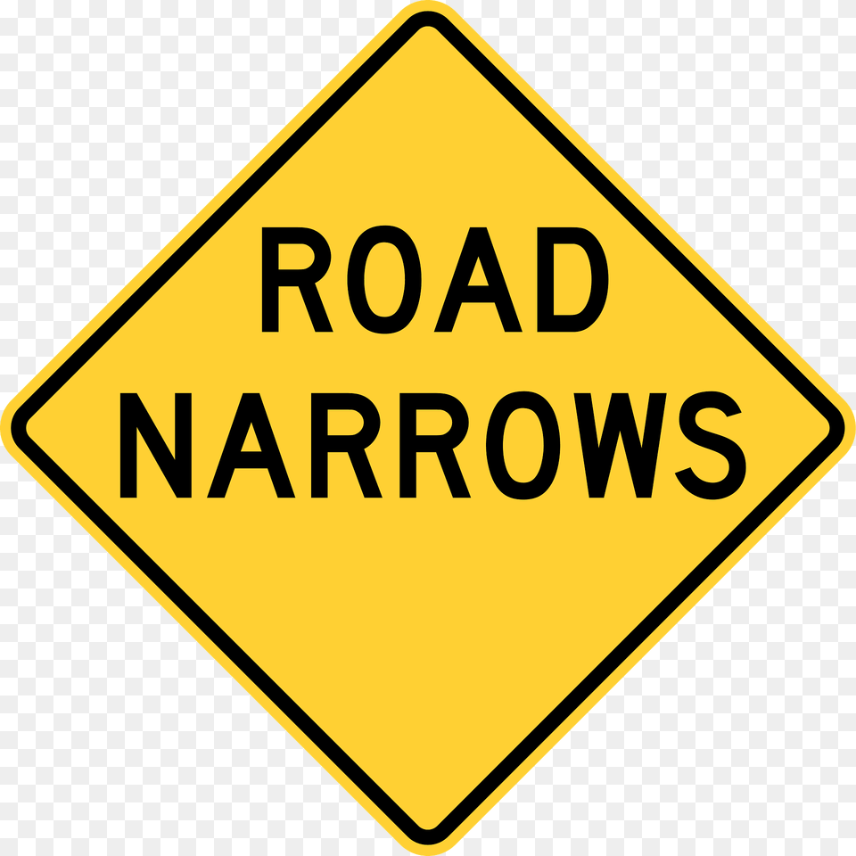 Road Narrows Ahead Sign In United States Clipart, Symbol, Road Sign Free Transparent Png