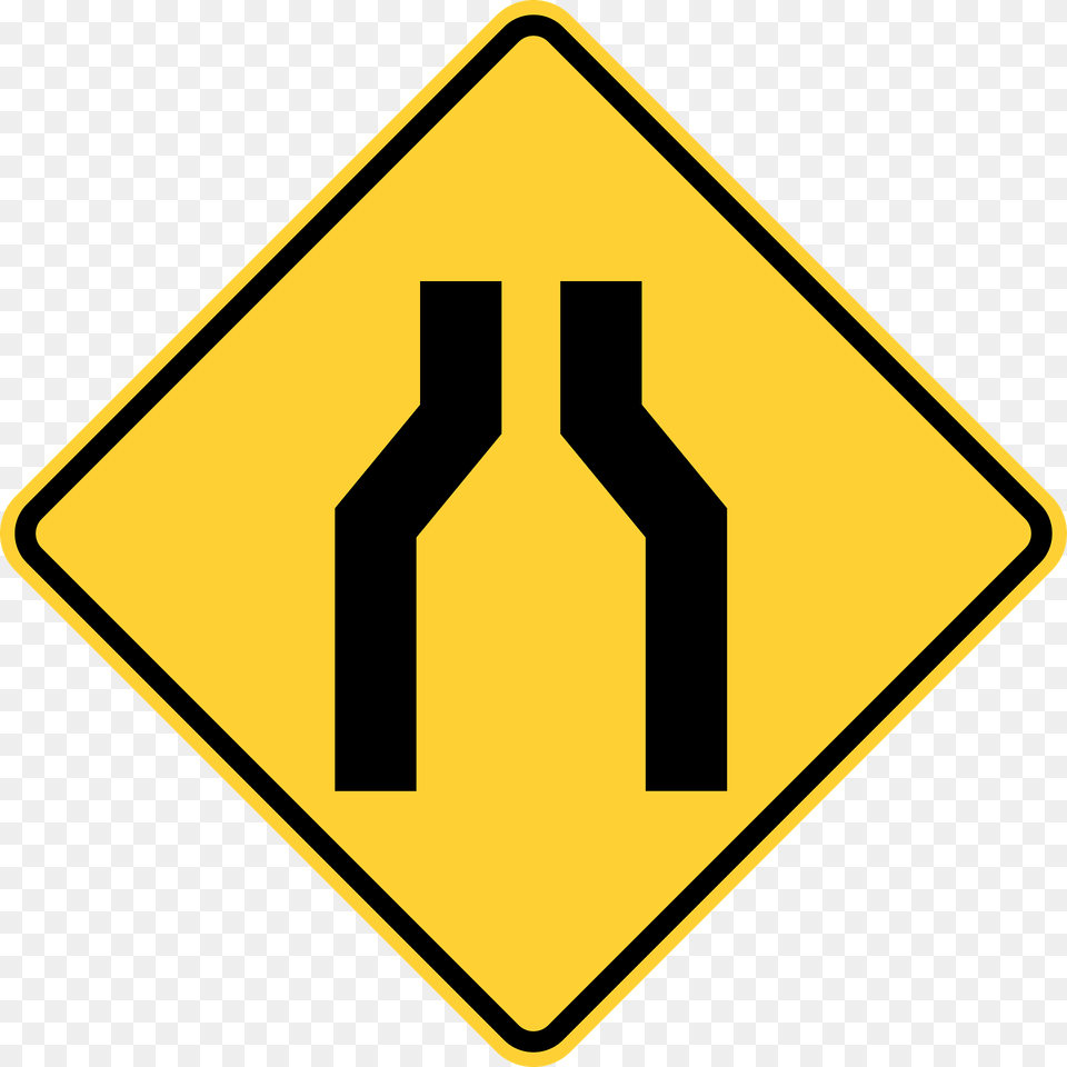Road Narrows Ahead Sign In United States Clipart, Road Sign, Symbol Free Png