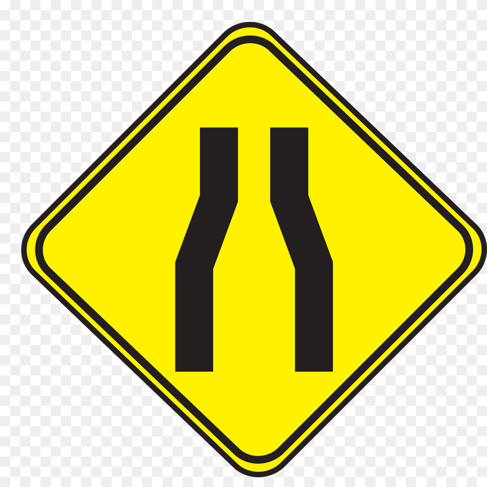 Road Narrows Ahead Sign In Uruguay Clipart, Symbol, Road Sign, Disk Png