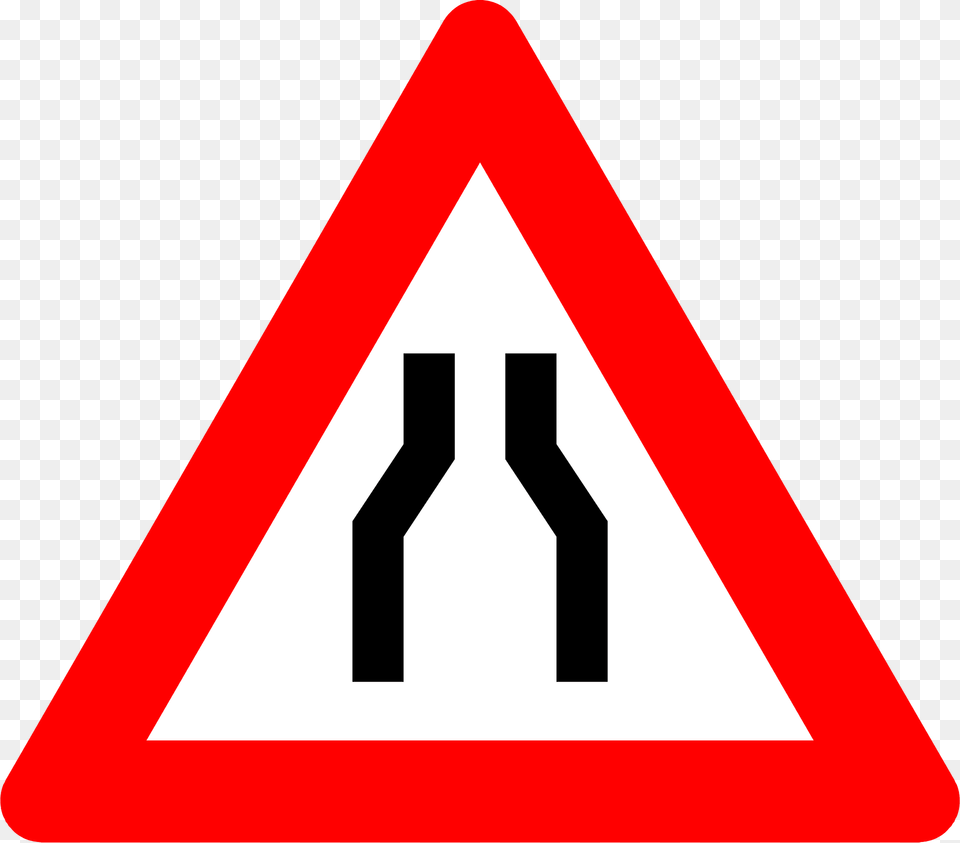 Road Narrows On Both Sides Sign In Belgium Clipart, Symbol, Road Sign, Dynamite, Weapon Png Image