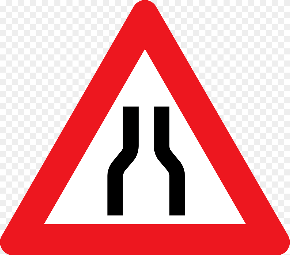 Road Narrows On Both Sides Sign In Denmark Clipart, Symbol, Road Sign Free Png Download