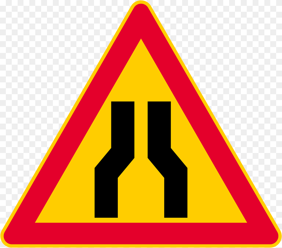 Road Narrows On Both Sides Sign In Finland Clipart, Symbol, Road Sign Png