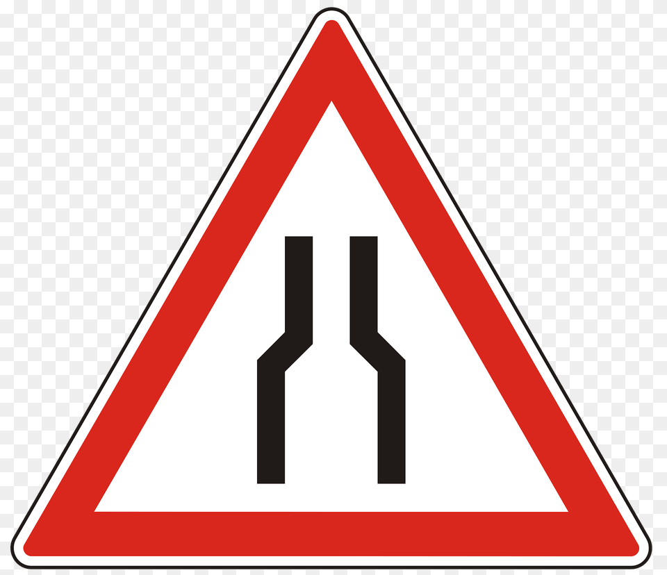 Road Narrows On Both Sides Sign In Hungary Clipart, Symbol, Road Sign Png Image