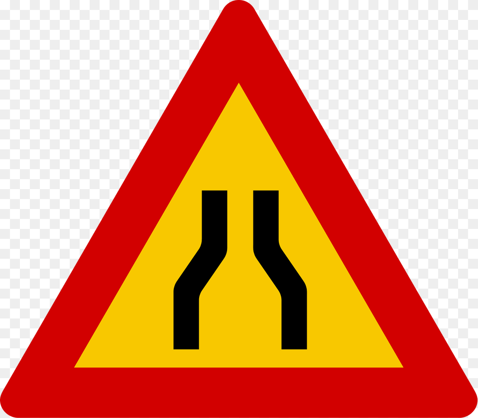 Road Narrows On Both Sides Sign In Iceland Clipart, Symbol, Road Sign Free Png Download
