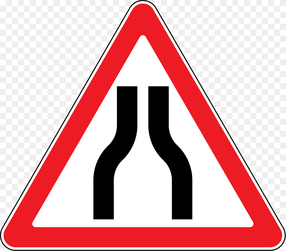 Road Narrows On Both Sides Sign In Moldova Clipart, Symbol, Road Sign, Smoke Pipe Free Transparent Png