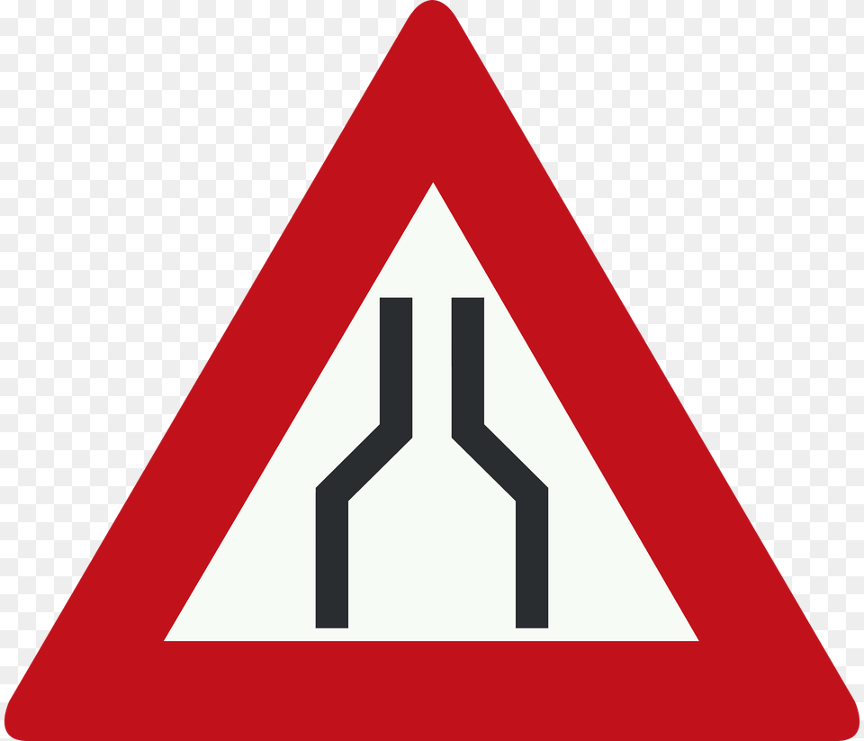 Road Narrows On Both Sides Sign In Netherlands Clipart, Symbol, Road Sign Free Png