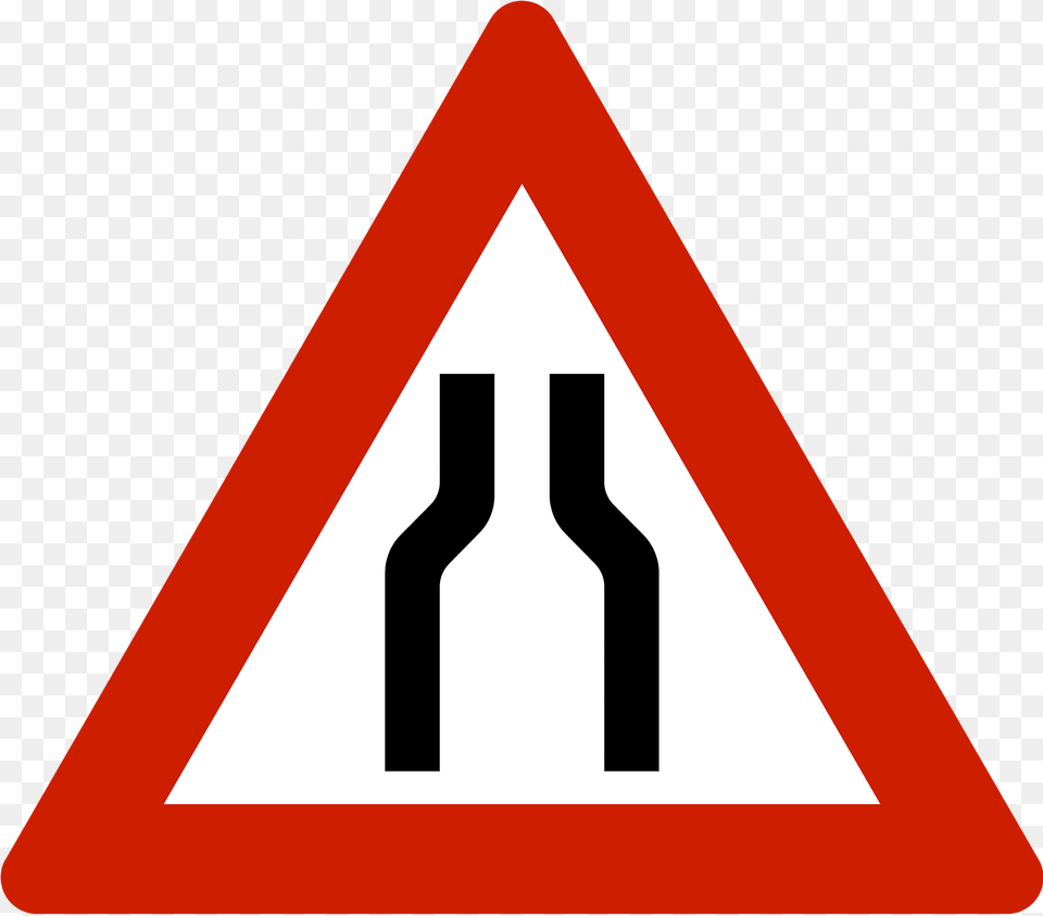 Road Narrows On Both Sides Sign In Norway Clipart, Symbol, Road Sign Free Transparent Png