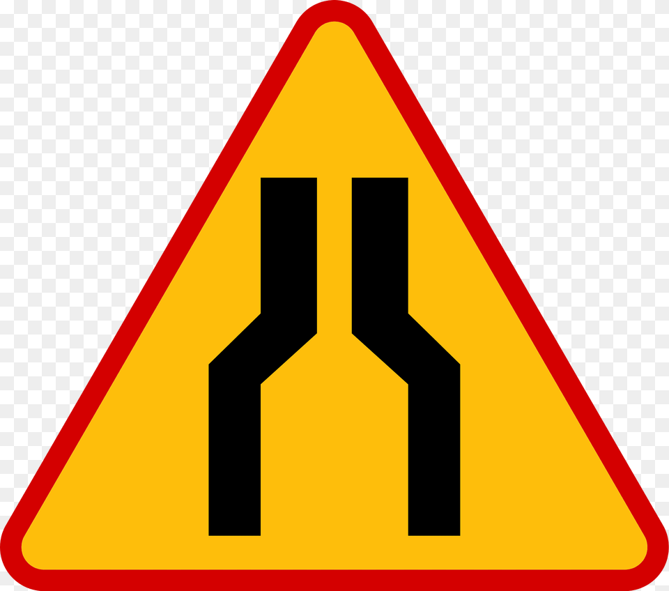 Road Narrows On Both Sides Sign In Poland Clipart, Symbol, Road Sign Free Png