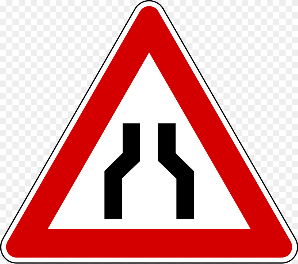 Road Narrows On Both Sides Sign In Slovenia Clipart, Symbol, Road Sign, Dynamite, Weapon Free Png Download