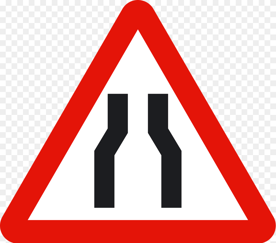 Road Narrows On Both Sides Sign In Spain Clipart, Symbol, Road Sign, Dynamite, Weapon Free Png