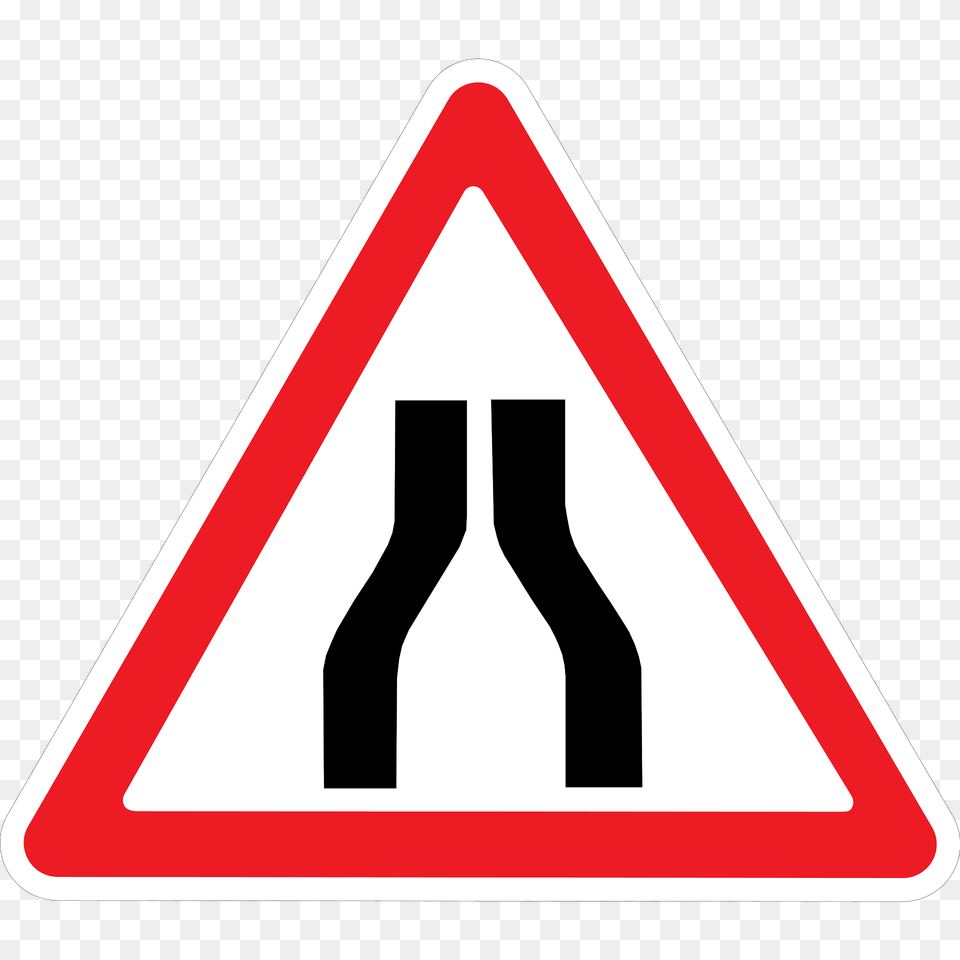 Road Narrows On Both Sides Sign In Ukraine Clipart, Symbol, Road Sign, Smoke Pipe Png Image