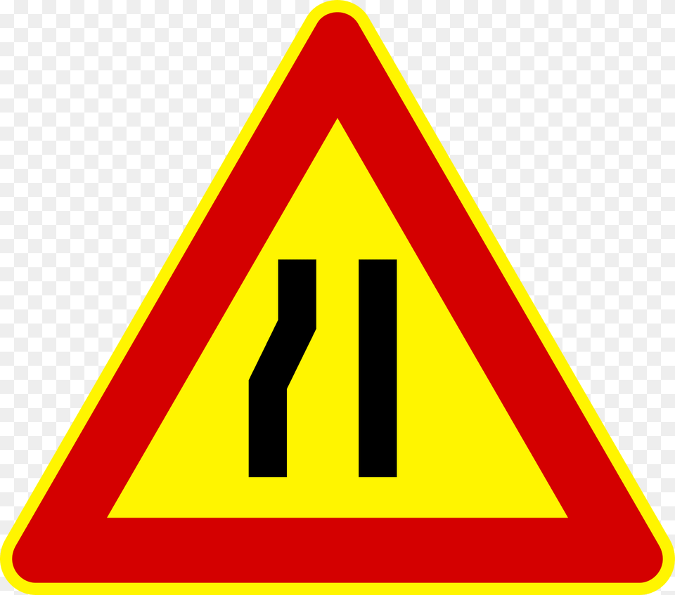 Road Narrows On Left Clipart, Sign, Symbol, Road Sign Free Transparent Png
