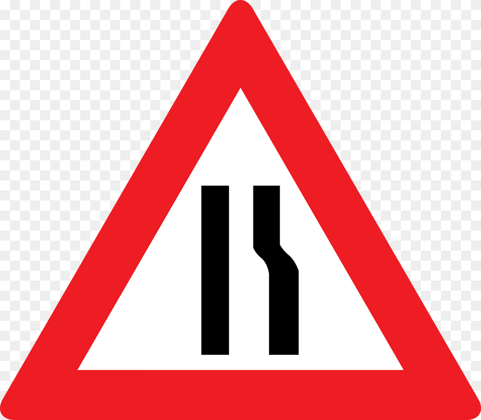 Road Narrows On One Side Sign In Austria Clipart, Symbol, Road Sign Png Image