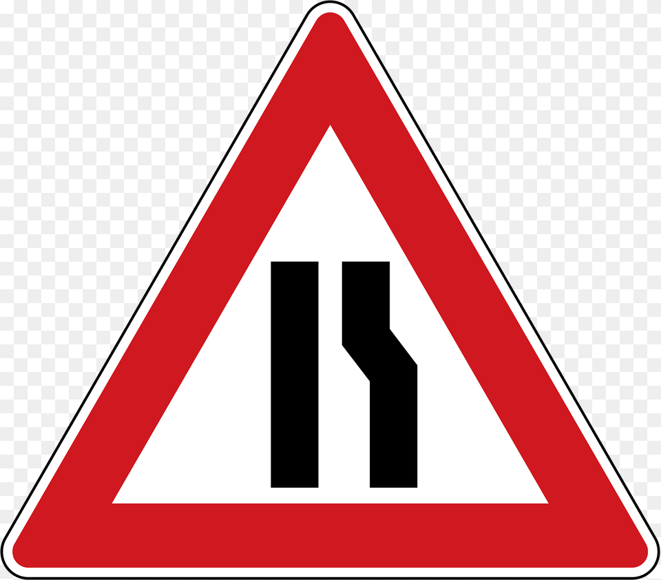Road Narrows On One Side Sign In Czech Republic Clipart, Symbol, Road Sign Png