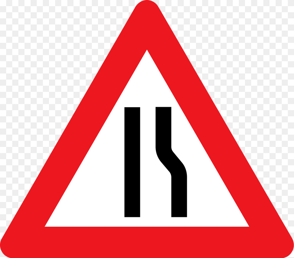 Road Narrows On One Side Sign In Denmark Clipart, Symbol, Road Sign Free Png