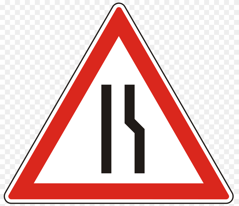 Road Narrows On One Side Sign In Hungary Clipart, Symbol, Road Sign, Dynamite, Weapon Free Png Download